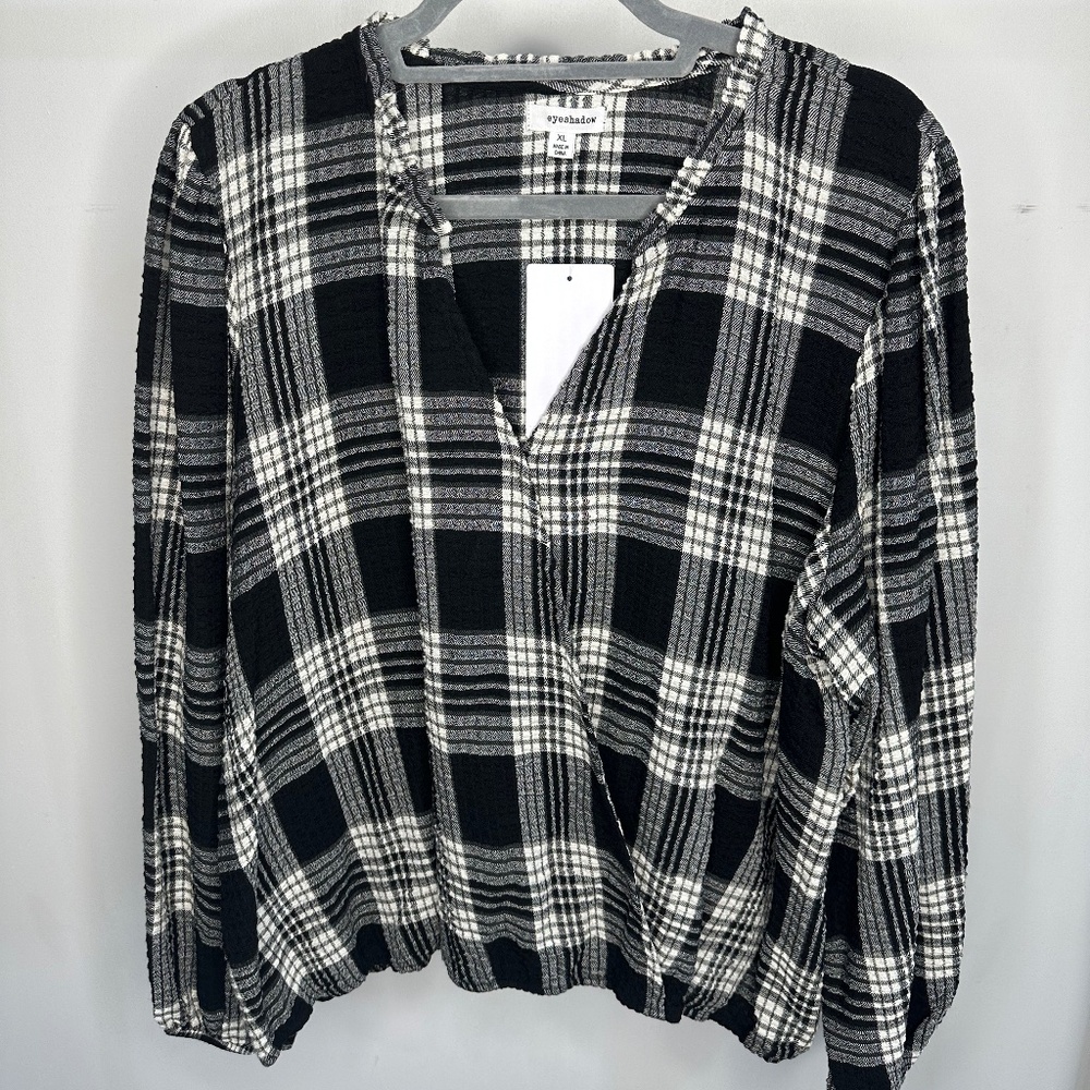 Eyeshadow(Kohl's) Black & Cream Plaid Dress Top-XL